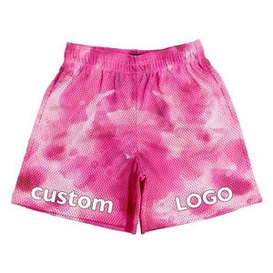 Custom Front <b>Pink</b> Solid Mesh <b>Men's</b> <b>Shorts</b> Breathable Drawstring Sublimation Printed Casual Sport Waterproof High Street Style - Product Image 2
