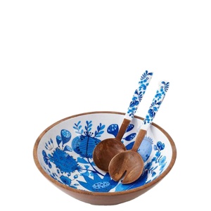 Acacia Wooden Customized Dinnerware Bowls For Serving Delicious Pasta and Dessert <b>Sticker</b> Enamel Printed Bowl - Product Image 1
