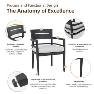Set da Pranzo da Esterno a 5 Pezzi con Tavolo Quadrato in Pietra Sinterizzata da 44 Pollici con Base Allargata e 4 Poltrone con Cuscini Sunbrella - Product Image 6
