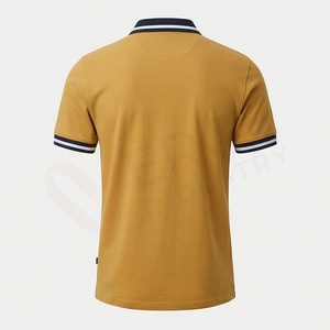 Polo à manches courtes pour homme, jaune moutarde, coton piqué, anti-rides, coupe classique, tricot uni, design décontracté - Product Image 2