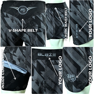 Pantalones Cortos Híbridos de Doble Capa 2 en 1 para Lucha, MMA, BJJ, Grappling, Logotipos Personalizados, Tela Microelástica, Kimono de Jiu-Jitsu - Product Image 2