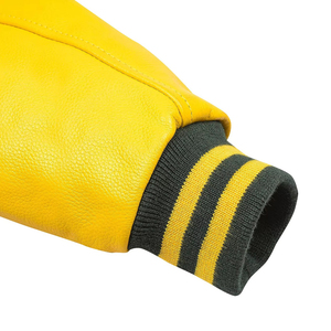 Veste pour homme, veste varsity verte et jaune, veste de baseball classique avec manches contrastées, vêtement décontracté chaud et confortable - Product Image 3