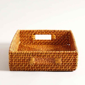 Top New Fashion Rattan Deco Tray for Living Room Bedroom Kitchen High Quality Handwoven Rattan Tray Water Hyacinth with Handles - Product Image 1