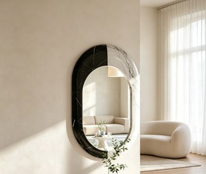 Miroir mural ovale moderne avec cadre en marbre noir et blanc pour une décoration intérieure élégante - Product Image 1