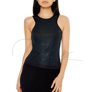 Camisetas sin mangas personalizadas con pedrería para mujer, 100% algodón, de secado rápido, transpirables, con cuello cuadrado, estilo veraniego, para gimnasio, al por mayor - Product Image 4