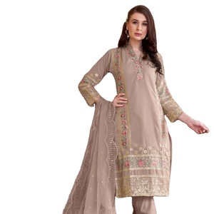 Nouvelle broderie lourde avec perles belle soie Salwar Kameez avec pantalon droit enseignable et fantaisie Dupatta - Product Image 1
