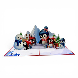 Wholesale Merry Christmas Penguin Christmas Pop-Up Card 3D Pop Angel <b>Paper</b> Art Gift Custom Bulk Orders <b>Handmade</b> Holiday Greeting - Product Image 3