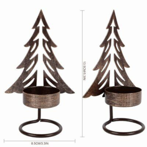 Christmas Metal <b>Tea</b> <b>Light</b> Candle Holder With Elk And Tree Silhouette Black Wrought Iron Hollow-out Votive <b>Lantern</b> For Holiday - Product Image 3