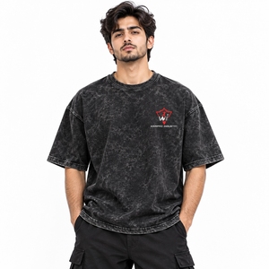 เสื้อยืดโอเวอร์ไซส์ผู้ชายสไตล์ลำลองแนวเมืองร่วมสมัย ผ้าใส่สบาย ล้างสีแบบแอซิดวอช เหมาะสำหรับใส่ทุกวัน - Product Image 1