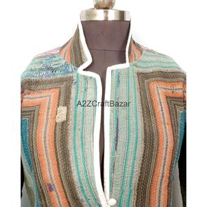 Indian Bohemian <b>Kantha</b> Vintage Breathable Eco-Friendly Knitted Cotton Regular Length Ladies Autumn Winter <b>Jacket</b> - Product Image 2