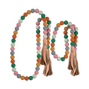 Guirnalda de cuentas de madera con cuerda de yute y borlas a cuadros, cuentas colgantes para decoración de jarrones, bandejas escalonadas y paredes, estilo rústico otoñal para el hogar. - Product Image 1
