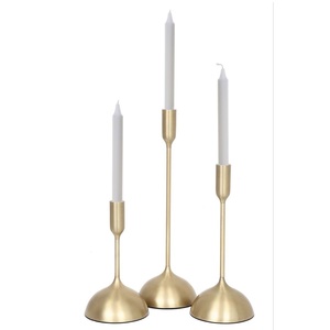 Brushed Satin Gold Conical Pillar Candle Holder Set of 3 Tapered Cone Metal Pedestals with Rimmed Dish <b>Tops</b> for Luxury Dining - Product Image 4