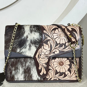 New Design Best Selling Floral Hand <b>Tooled</b> Genuine <b>Leather</b> Crossbody Bag Western Genuine Cowhide <b>Leather</b> Women's Messenger Bags - Product Image 5