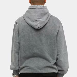 Sweat à capuche unisexe en molleton polyester/coton délavé à l'acide, coupe ample et oversize, anti-plis, pour homme, avec fermeture éclair, poids lourd, haute qualité - Product Image 4
