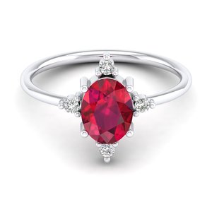 Bagues de fiançailles REYES faites à la main en or massif 14 carats avec moissanite pour femmes, bague solitaire délicate avec pierre précieuse rubis ovale de 1,25 carat - Product Image 5