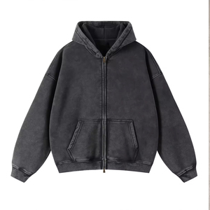 Sweat à capuche zippé intégral pour homme, finition lisse avec bords cirés, couche de protection résistante à l'eau, classique, uni, robuste - Product Image 3