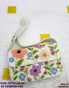 Luxury Handmade <b>White</b> Pearl Beaded Canvas Clutch with Chains for Wedding Magnetic Closure Evening Party Use - Product Image 1