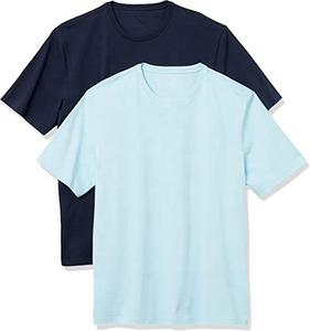 T-shirt à manches courtes pour homme, col rond, couleur unie, jersey de coton respirant, coupe classique, style décontracté, bleu clair et marine - Product Image 1