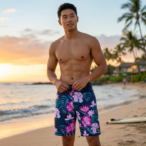Men's Floral Print Quick Dry <b>Board</b> Shorts With Drawstring Casual <b>Swim</b> Trunks - Product Image 6