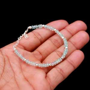 925 Sterling Silver <b>Beaded</b> <b>Bracelet</b> with Aquamarine Tennis <b>Bracelet</b> for Women <b>Gold</b> and Diamond Accent for Gift - Product Image 4