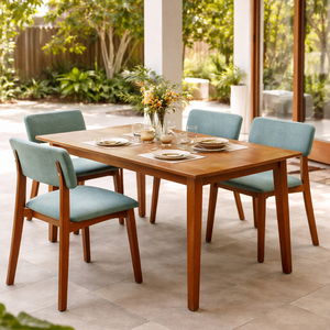 Teak Wood Dining Chair Rika Style Scandinavian Premium Quality Foam <b>Cushion</b> Upholstered Seat <b>Back</b> Hotel Restaurant - Product Image 4