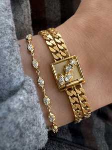Mixed Shape Linked Double Row Cuban <b>Bracelet</b> For Women Round Pear Marquise Lab Grown Diamond Custom 14K 18K Solid Gold Wholesale - Product Image 3