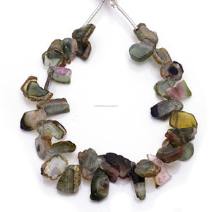 ลูกปัดทัวร์มาลีนสีแตงโมธรรมชาติทรงเรียบ ขนาด 6x5-10.5x15 มม. ความยาว 6 นิ้ว สำหรับทำเครื่องประดับอัญมณี ขายส่ง - Product Image 2