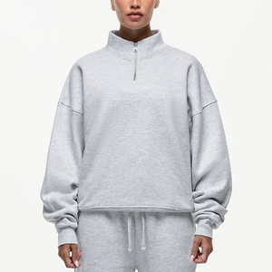 Sweat-shirt à col roulé zippé pour femme, manches longues, couleur unie, idéal pour l'extérieur - Product Image 1