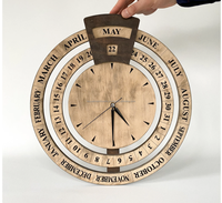 Jam Dinding Kayu Quartz Terbaru Kalender Tanggal Hari Nama Jarum Desain Industrial Bahasa Dapat Disesuaikan Dekorasi Ruang Tamu