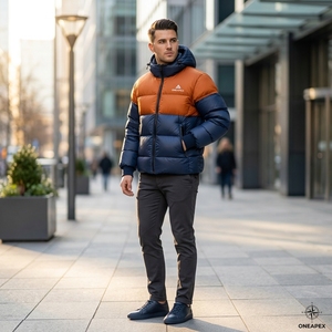 Chaqueta Acolchada Azul Marino y Naranja para Hombre, Abrigo de Invierno Cálido y Ligero, Impermeable, Marca One Apex - Product Image 5