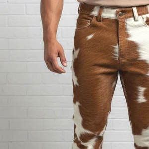 Pantalones casuales de invierno para hombre, hechos a mano, de cuero vacuno, cintura baja, frente plano, corte recto, elegantes, de cuero duradero no tejido. - Product Image 5