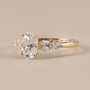 Floral 1.01CT Oval Cut Diamond Cluster <b>Ring</b> Lab Grown 14K Yellow Gold Wedding Bridal Promise Gift For Party Charms - Product Image 2