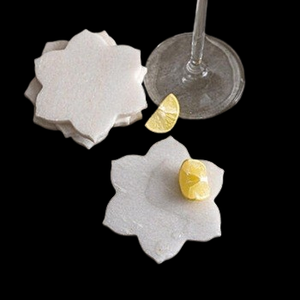 Handmade White Marble Flower Design <b>Coaster</b> Plate Luxury Natural Stone <b>Drink</b> Tray Decorative Home Table Decor 10mm Thick Agra - Product Image 1