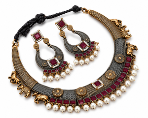 Wholesale Trendy Copper Oxidized Antique Finish Black Zinc Plated Lovers Cushion Cut Onyx Party Necklace Earring Set Women's - Product Image 3