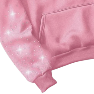 Sudadera con Capucha Rosa con Estampado de Puntos de Diamantes de Imitación, Oversize, Casual, de Forro Polar, Manga Regular, Unisex, para Otoño, con Diamantes de Imitación Brillantes C - Product Image 3
