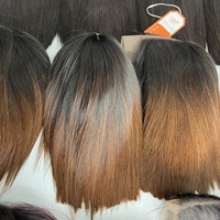 Perruque Bob en cheveux vietnamiens vierges, couleur personnalisée brun clair mélangé blond, avec dentelle transparente, texture lisse et ondulée