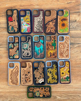 Nouveau étui de téléphone en cuir usiné élégant fait à la main personnalisé Vintage luxe haute qualité étui floral usiné pour IPhone 15 Pro Max