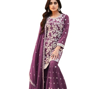 นักออกแบบล่าสุดงานปักด้ายเทียม Georgette งานชุด Sharara โดย Fab Zone - Product Image 1