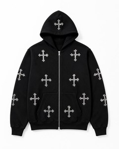 Sweat-shirts et sweats à capuche pour hommes grande taille, effet délavé soleil et délavé à l'acide, à épaules tombantes, unis, avec strass, personnalisables - Product Image 3