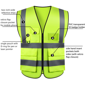 Chaleco de Seguridad de Poliéster Impermeable de Alta Visibilidad, Certificado EN, Reflectante, con Cierre y Bolsillos, Ropa de Trabajo Unisex de Alta Visibilidad - Product Image 3
