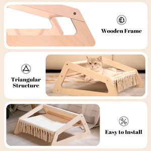 Bed with Removable Washable Cover, <b>Pet</b> Couch <b>Sofa</b> for Indoor Cat Elevated Kitty Lounge Chair Suitable for Puppy, Wooden Cat Furn - Product Image 4