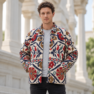 Hand Embroidered Floral Cotton Blouson Full Sleeve Lantern Sleeve <b>Button</b> Collar Eco-Friendly Spring Style Regular Fit Woven - Product Image 3
