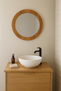 Minimalist Round Solid Wood Wall Mirror Modern Circular <b>Oak</b> <b>Frame</b> Vanity Mirror Aesthetic Dining Living Room Hanging Wall Decors - Product Image 6