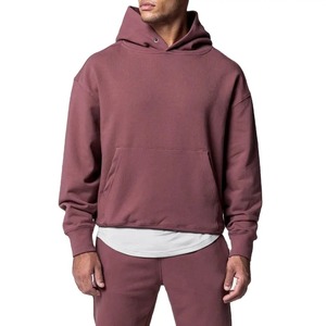 Conjunto Deportivo de Sudadera con Capucha Color Granate para Hombre, Algodón, Casual, Corte Holgado, Color Sólido, para Otoño, con Bolsillos Laterales - Product Image 1