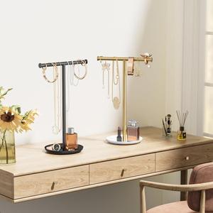 Modern T Bar Jewelry <b>Stand</b> With Wide Hanging Space <b>Necklace</b> Bracelet <b>Holder</b> Deep Tray Base Elegant Space Saving Vanity Display - Product Image 2