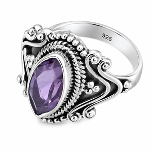 Bague pour femme en argent sterling 925 avec améthyste violette naturelle taille marquise, sertie à la main, style vintage, or rose - Product Image 1