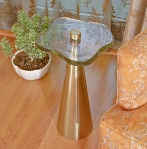 Modern Irregular Glass Top Side Table With Brass Base Indoor Living Room Decor Accent Piece - Product Image 1