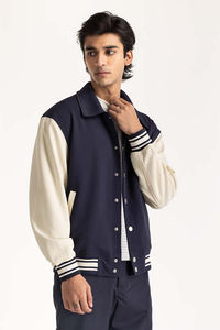 Blouson universitaire unisexe tendance coupe oversize col et poignets côtelés manches contrastantes broderie personnalisée tendance tenue d'équipe scolaire - Product Image 2