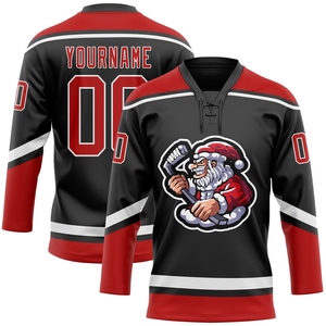 Wholesale Best Selling <b>Top</b> Quality Direct Industry Custom Black Red-White Christmas Santa Claus 3D Hockey Lace Neck Jersey - Product Image 1