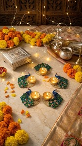 Wholesale Handcrafted Eco-Friendly Peacock Metal <b>Tealight</b> <b>Candle</b> Holders Sets Traditional Indian Festival Diwali Diya Decor Bulk - Product Image 5